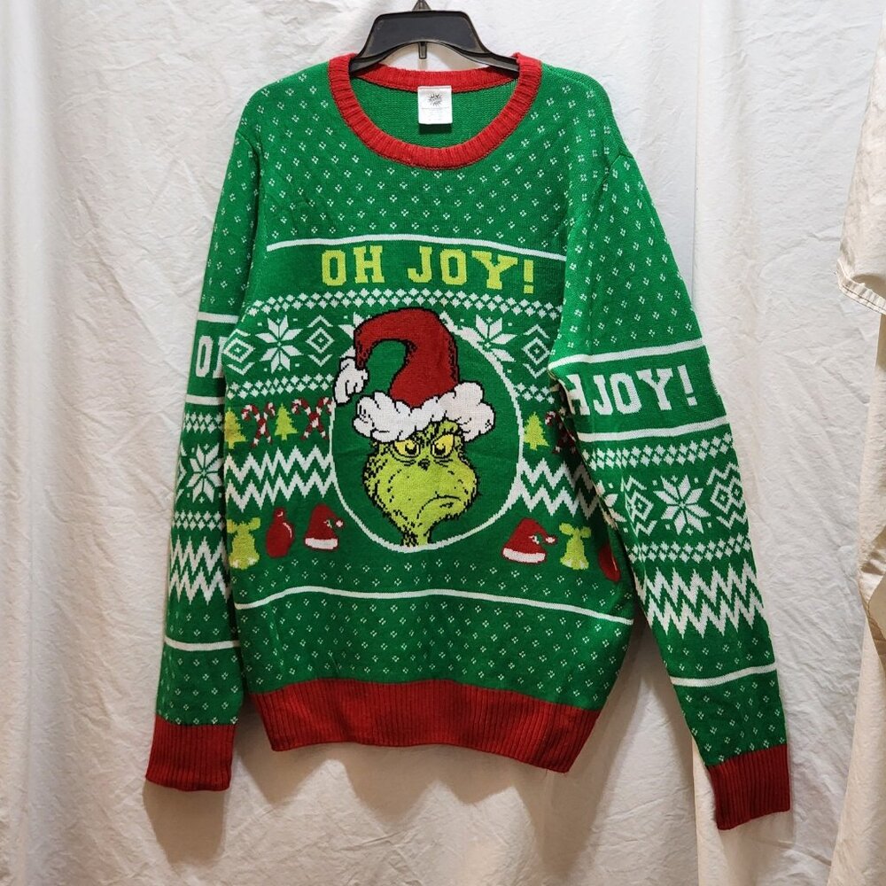 Dr. Seuss The Grinch Oh Joy‎ Sweater Green Red Nordic Snowflake Mens XL 46-48